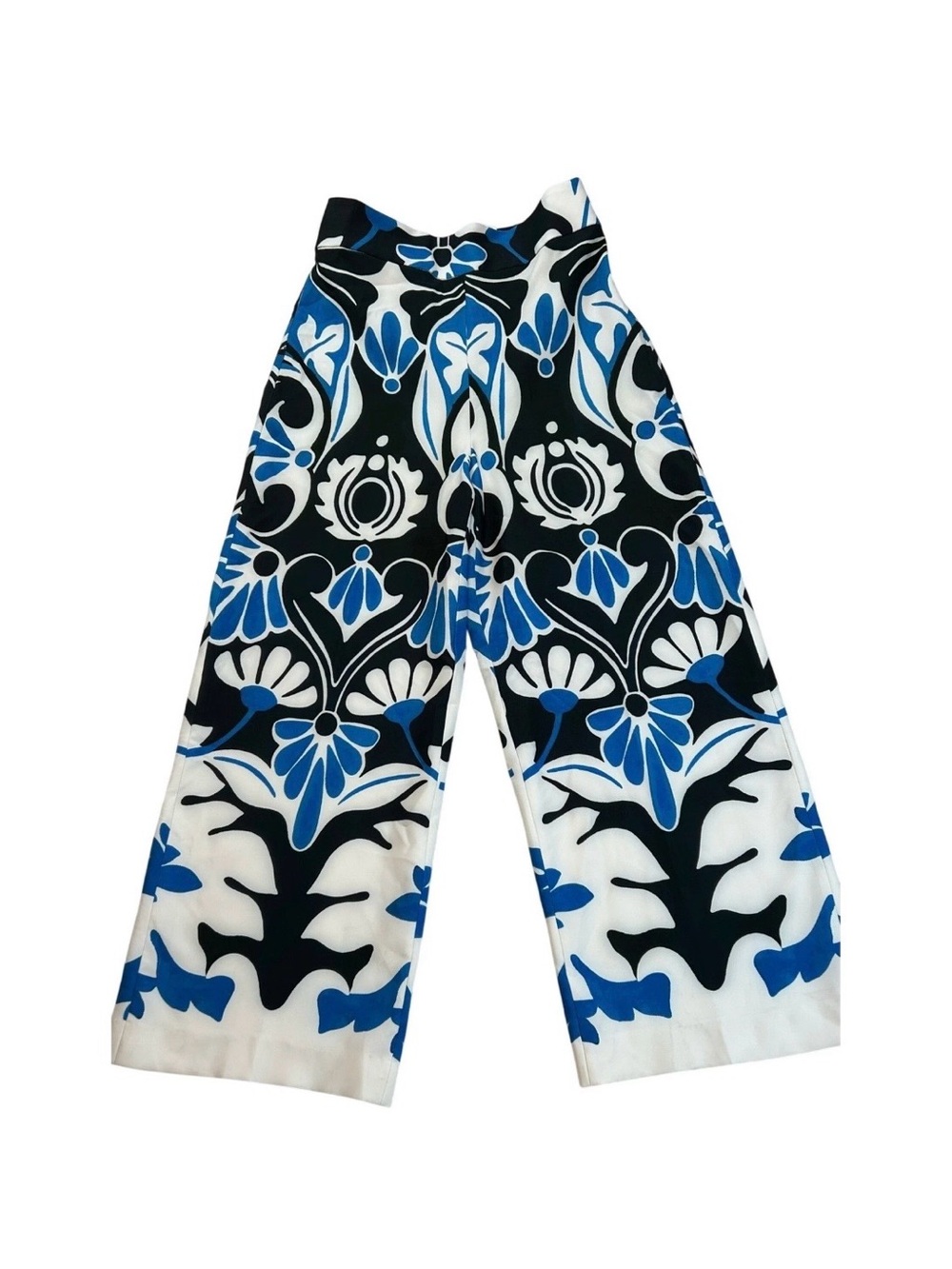 Zara High-Waisted Bold Blue & Black Floral Wide-Leg Pants